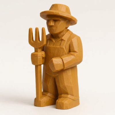 Wood Carved Country Life Collectible Figurine in Ochre Yellow Finish - 3D Printed in Canada (Ochre Yellow)