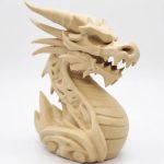 Wood-Carved Dragon Statue in White Oak Finish - Fierce Eastern-Inspired Sculpture - Fantasy Shelf or Altar Decor - 3D Printed in Canada (White Oak)