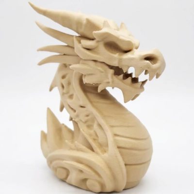 Wood-Carved Dragon Statue in White Oak Finish - Fierce Eastern-Inspired Sculpture - Fantasy Shelf or Altar Decor - 3D Printed in Canada (White Oak)