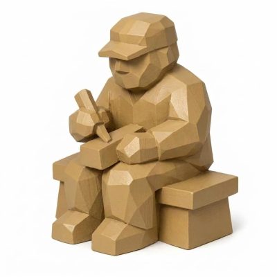 Wood Carved Bench at Work Collectible Figurine - Unique Desk Decor for Adults 3D Printed in Canada - 3D Printed in Canada (Classic Birch)