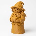 Wood Carved-Like Autumn Scarecrow Figurine - Unique Desk Decor for Adults – 3D Printed in Canada - 3D Printed in Canada (Ochre Yellow)