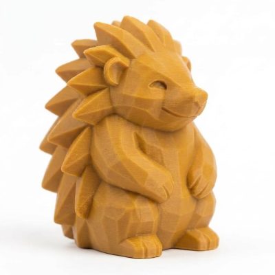 Wood Carved-Like Porcupine Figurine - Unique Desk Decor for Adults – 3D Printed in Canada - 3D Printed in Canada (Ochre Yellow)