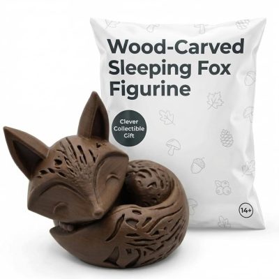 Wood-Carved Sleeping Fox Figurine in Black Walnut Finish - 3D Printed in Canada (Black Walnut)
