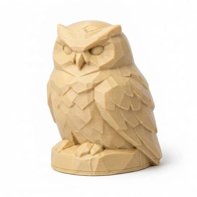 Wood Carved-Like Snowy Owl Figurine - Unique Desk Decor for Adults – 3D Printed in Canada - 3D Printed in Canada (White Oak)