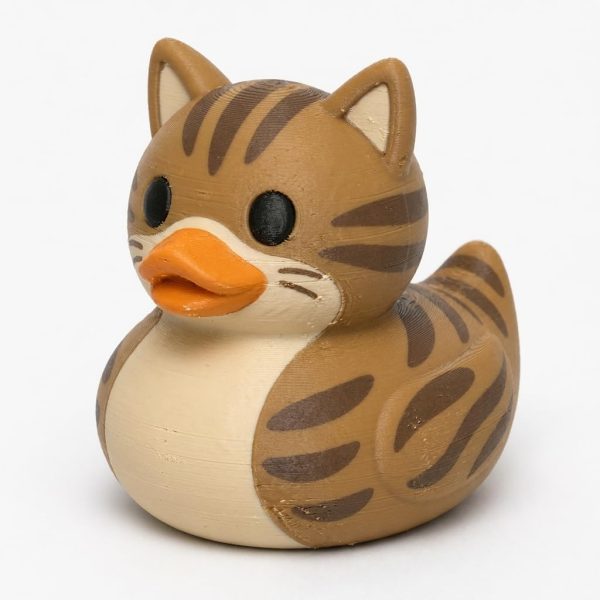 Brown Tabby Cat Duck Figurine - 3D printed collectible