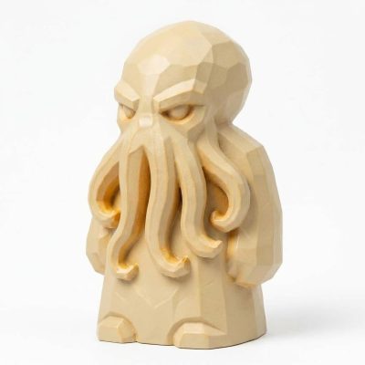 Wood Carved-Like Kraken Figurine - Unique Desk Decor for Adults – 3D Printed in Canada - 3D Printed in Canada (White Oak)