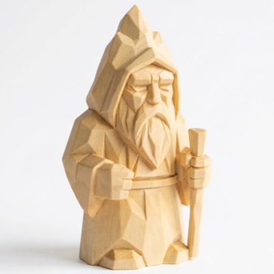 Wood Carved Mountain Spirit Figurine in White Oak Finish - 3D Printed in Canada (White Oak)