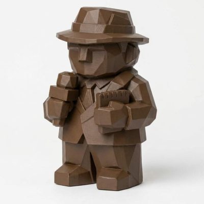 Wood Carved-Like Journalist Figurine - Unique Desk Decor for Adults – 3D Printed in Canada - 3D Printed in Canada (Black Walnut)