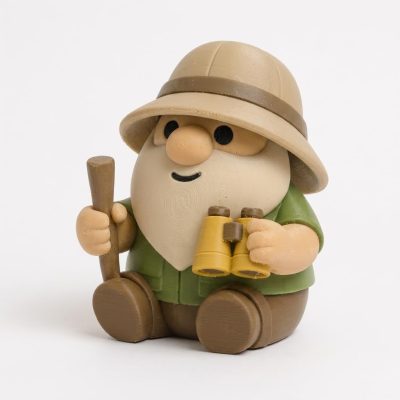 Savannah Explorer Gnome Figurine - Bearded Outdoor Adventurer Desk Decor with Binoculars and Hiking Stick - Unique Gift for Nature Lovers - 3D Printed in Canada