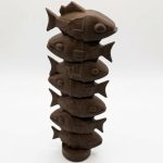 Wood Carved-Style Fish Totem Figurine in Black Walnut Finish - 3D Printed in Canada (Black Walnut)