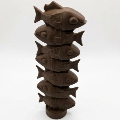 Wood Carved-Style Fish Totem Figurine in Black Walnut Finish - 3D Printed in Canada (Black Walnut)