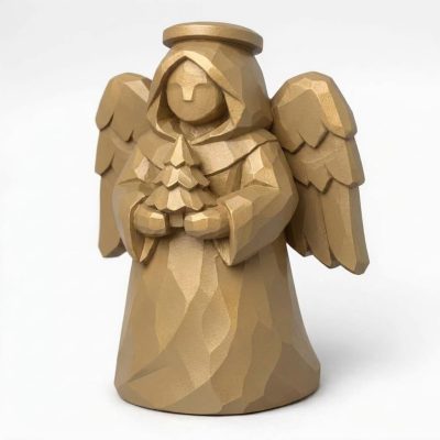 Wood Carved Angel Collectible Figurine - Unique Desk Decor for Adults 3D Printed in Canada - 3D Printed in Canada (Classic Birch)