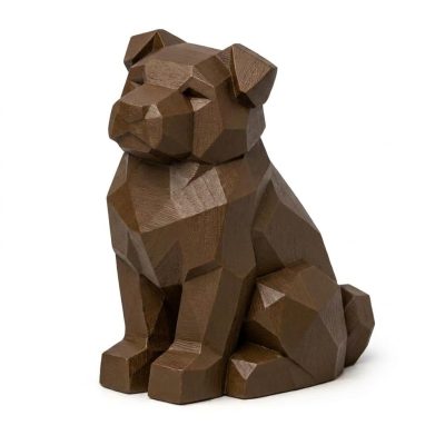 Wood Carved-Like Loyal Dog Figurine in Black Walnut Finish - 3D Printed in Canada (Black Walnut)
