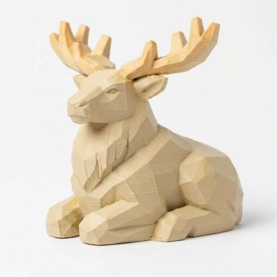 Wood Carved-Like Elk Figurine - Unique Desk Decor for Collectors – 3D Printed in Canada - 3D Printed in Canada (White Oak)