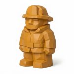 Wood Carved Firefighter Collectible Figurine in Ochre Yellow Finish - 3D Printed in Canada (Ochre Yellow)