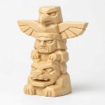 Wood Carved-Like Totem Pole Figurine in White Oak Finish - 3D Printed in Canada (White Oak)
