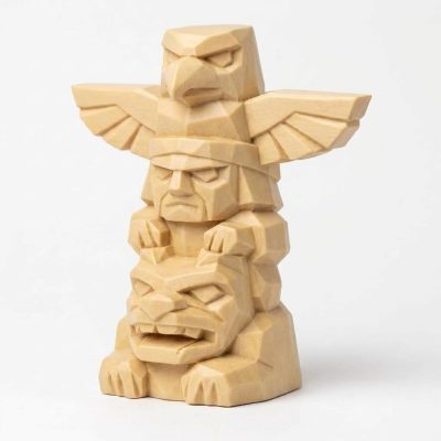 Wood Carved-Like Totem Pole Figurine in White Oak Finish - 3D Printed in Canada (White Oak)
