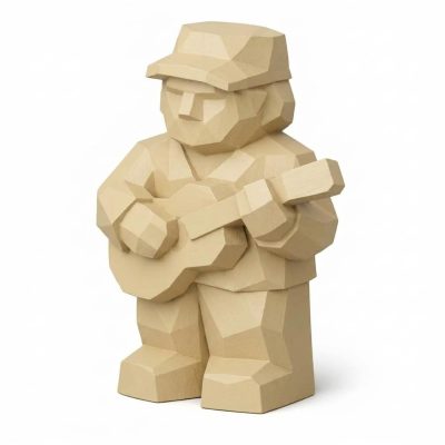 Wood Carved-Like Musician Figurine in White Oak Finish - 3D Printed in Canada (White Oak)
