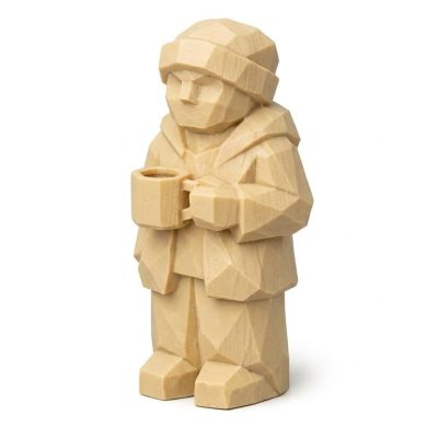 Wood Carved Coffee at Collectible Figurine in White Oak Finish - 3D Printed in Canada (White Oak)
