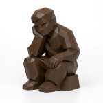 Wood Carved Contemplative Figure Collectible Figurine in Black Walnut Finish - 3D Printed in Canada (Black Walnut)