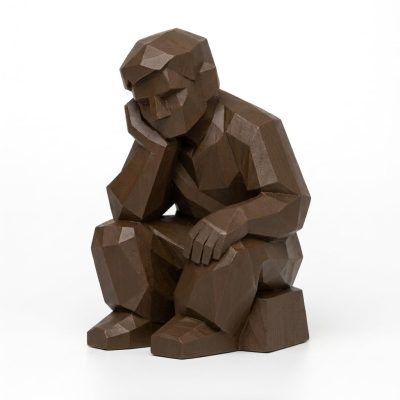 Wood Carved Contemplative Figure Collectible Figurine in Black Walnut Finish - 3D Printed in Canada (Black Walnut)