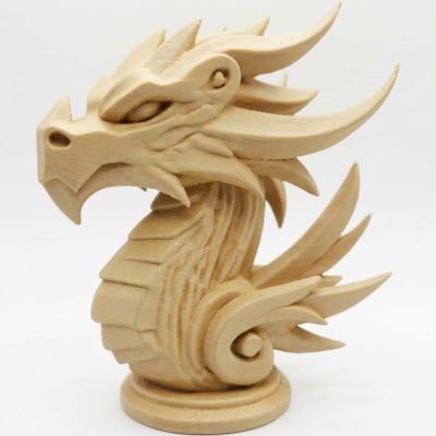 Wood-Carved Dragon Bust in White Oak Finish - 3D Printed in Canada (White Oak)