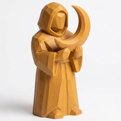 Wood Carved Lunar Guardian Figurine in Ochre Yellow Finish - 3D Printed in Canada (Ochre Yellow)