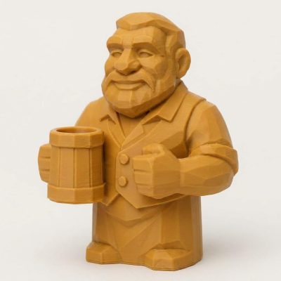Wood Carved-Like Bartender Figurine - Unique Desk Decor for Adults – 3D Printed in Canada - 3D Printed in Canada (Ochre Yellow)
