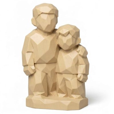 Wood Carved-Like Brothers Figurine - Unique Desk Decor for Adults – 3D Printed in Canada - 3D Printed in Canada (White Oak)