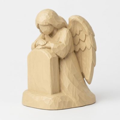 Wood Carved-Like Memorial Angel Figurine in White Oak Finish - 3D Printed in Canada (White Oak)