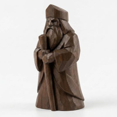 Wood-Carved-Like Wise Man Figurine in Black Walnut Finish - 3D Printed in Canada (Black Walnut)