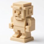 Wood Carved 8-Bit Figurine in White Oak Finish - 3D Printed in Canada (White Oak)