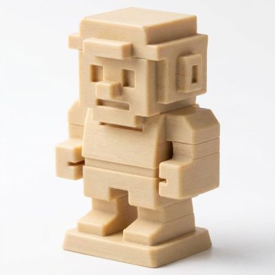 Wood Carved 8-Bit Figurine in White Oak Finish - 3D Printed in Canada (White Oak)