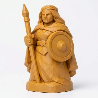 Wood Carved-Like Boudicca Figurine - Unique Desk Decor for Adults – 3D Printed in Canada - 3D Printed in Canada (Ochre Yellow)