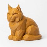 Wood Carved-Like Bobcat Figurine in Ochre Yellow Finish - 3D Printed in Canada (Ochre Yellow)