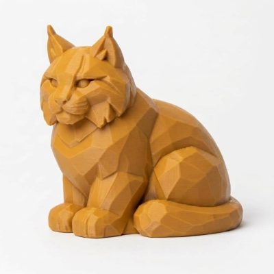 Wood Carved-Like Bobcat Figurine in Ochre Yellow Finish - 3D Printed in Canada (Ochre Yellow)