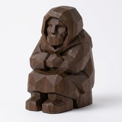 Wood Carved-Like Long Winter Evening Figurine in Black Walnut Finish - 3D Printed in Canada (Black Walnut)