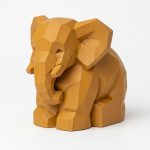 Wood Carved Gentle Elephant Collectible Figurine in Ochre Yellow Finish - 3D Printed in Canada (Ochre Yellow)