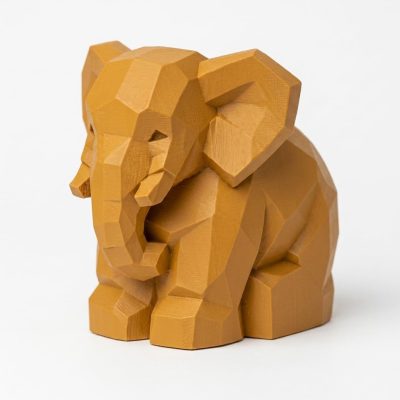 Wood Carved Gentle Elephant Collectible Figurine in Ochre Yellow Finish - 3D Printed in Canada (Ochre Yellow)