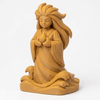 Wood Carved-Like River Spirit Figurine in Ochre Yellow Finish - 3D Printed in Canada (Ochre Yellow)