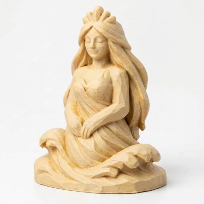Wood Carved-Like Water Nymph Figurine - Unique Desk Decor for Adults – 3D Printed in Canada - 3D Printed in Canada (White Oak)