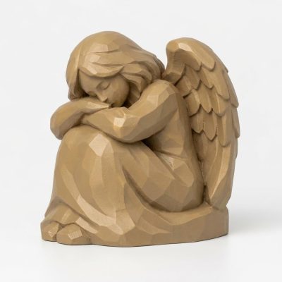 Wood Carved Angel at Rest Collectible Figurine - Unique Desk Decor for Adults 3D Printed in Canada - 3D Printed in Canada (Classic Birch)