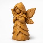 Wood Carved-Like Leaf Fairy Figurine in Ochre Yellow Finish - 3D Printed in Canada (Ochre Yellow)