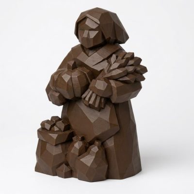 Wood Carved Autumn Harvest Collectible Figurine in Black Walnut Finish - 3D Printed in Canada (Black Walnut)