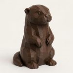 Wood Carved-Like Otter Figurine - Unique Desk Decor for Collectors - 3D Printed in Canada (Black Walnut)