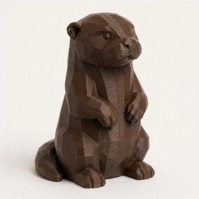 Wood Carved-Like Otter Figurine - Unique Desk Decor for Collectors - 3D Printed in Canada (Black Walnut)