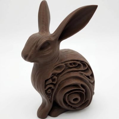 Wood Carved-Style Rabbit Figurine in Black Walnut Finish - 3D Printed in Canada (Black Walnut)
