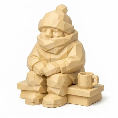 Wood Carved-Like Porch in Winter Figurine - White Oak Finish - 3D Printed in Canada (White Oak)