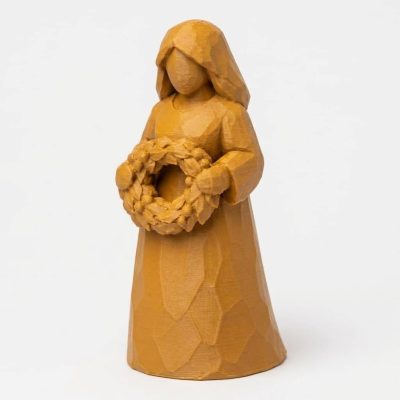 Wood Carved-Like Wreath Figurine - Unique Desk Decor for Adults – 3D Printed in Canada - 3D Printed in Canada (Ochre Yellow)