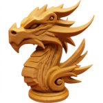 Wood-Carved Dragon Bust in Ochre Yellow Finish - Elegant Mythical Sculpture with Flowing Horns, Spiral Accents & Pose - 3D Printed in Canada (Ochre Yellow)